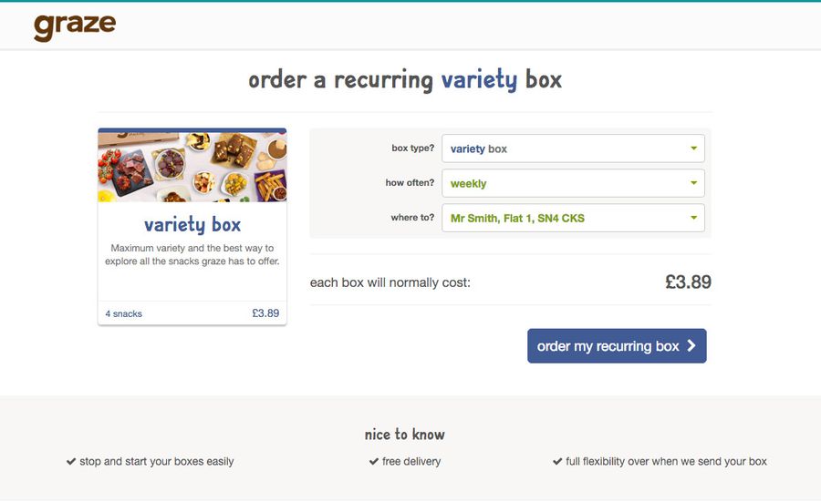 Order a recurring box screen