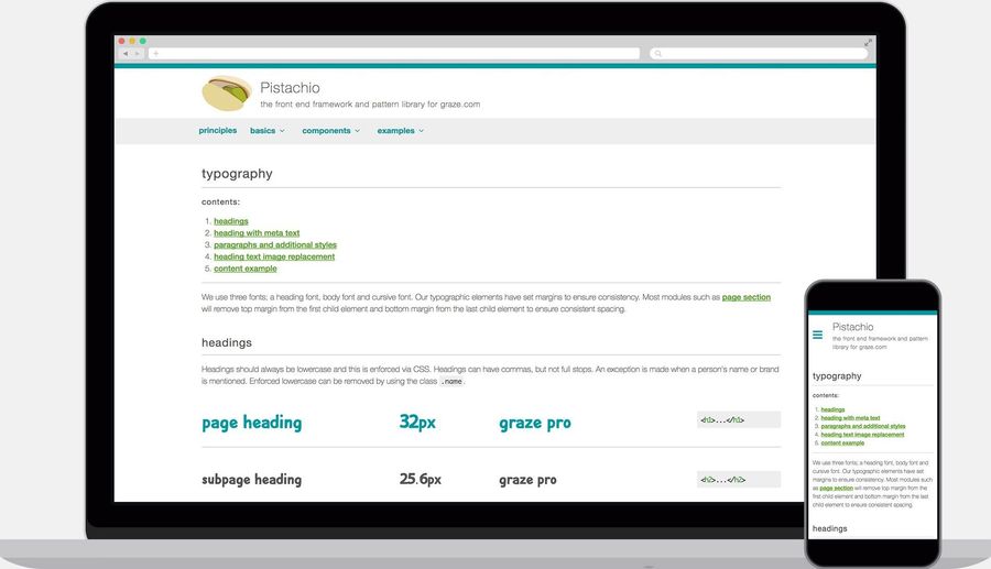 Screenshots showing Pistachio on desktop and mobile