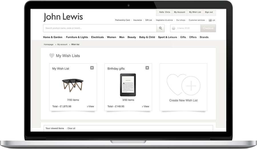 Wish List on the old desktop website